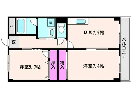 甲南タマタニマンション(2DK/4階)の間取り写真