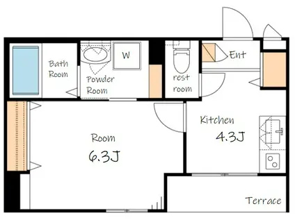 THE ウエストWAY ザ ウエストウェイ(1K/1階)の間取り写真