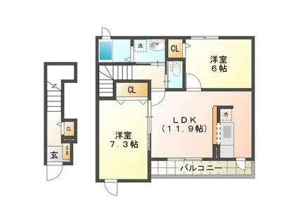 クレールIII(2LDK/2階)の間取り写真