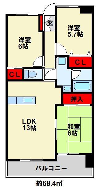 珪州館II(3LDK/3階)の間取り写真