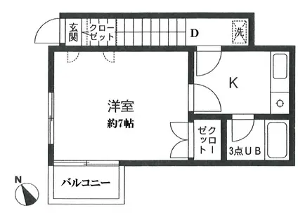 JR鶴見線 鶴見小野駅 徒歩7分 2階建 築36年(1K/2階)の間取り写真