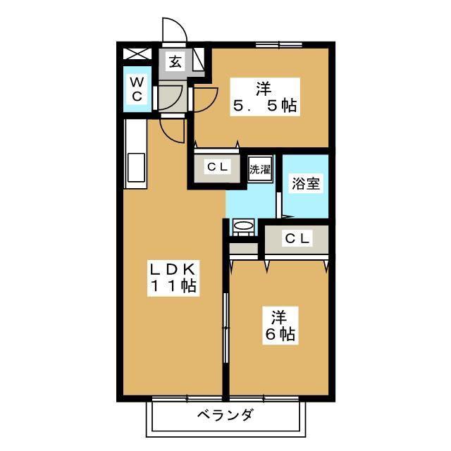 クオリア B(2LDK/1階)の間取り写真