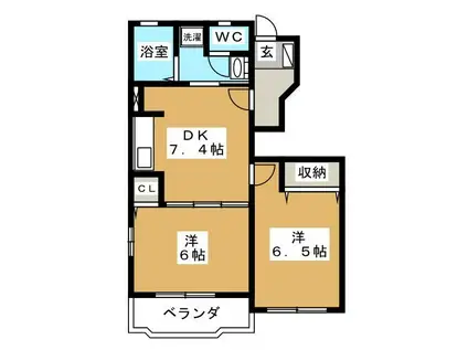 ニューウェーブ貮番館(2DK/1階)の間取り写真