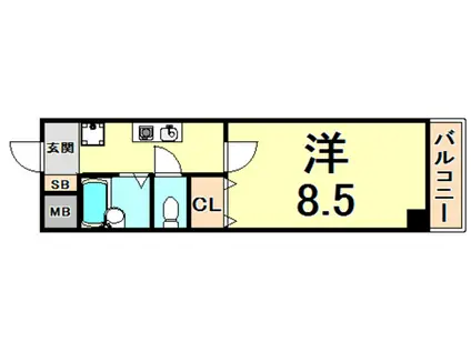 シャンブル甲東園(1K/3階)の間取り写真