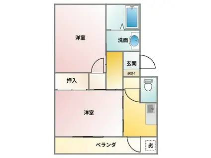 トレディオス飯塚(2DK/2階)の間取り写真