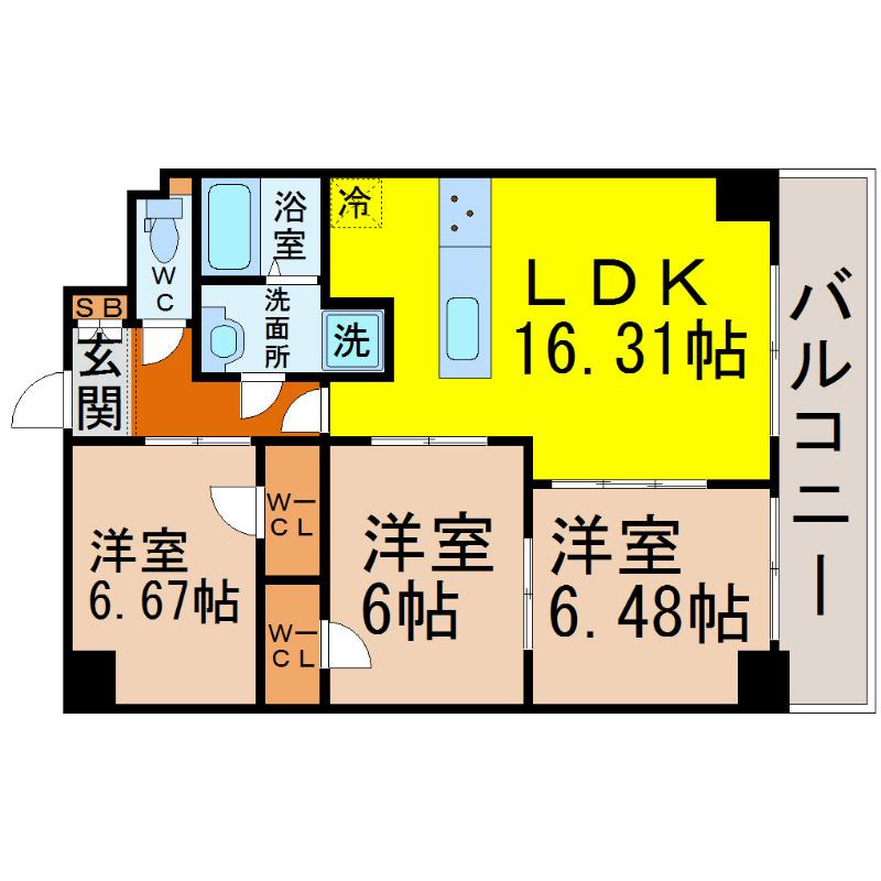 S-FORT 鶴舞 REALE(3LDK/13階)の間取り写真