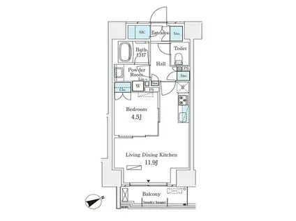 パークナードフィット南青山GARDEN(1LDK/9階)の間取り写真