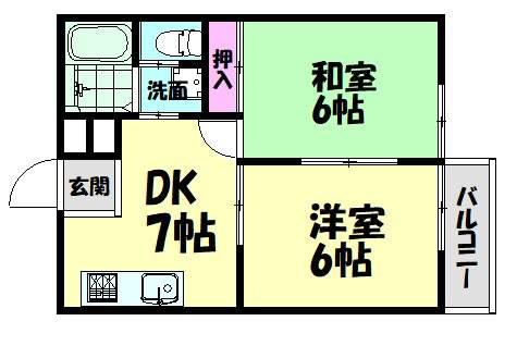 モアクレスト花田公園B棟(2DK/3階)の間取り写真