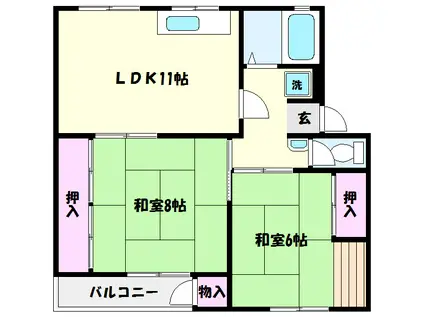 渦ヶ森コーポ2号館(3DK/2階)の間取り写真