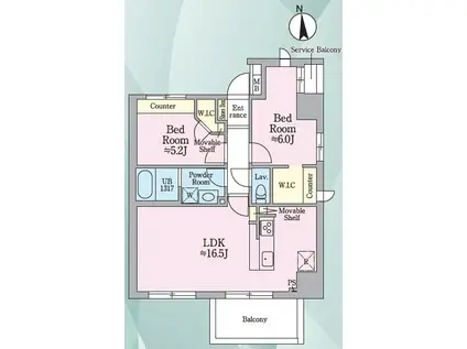 IDEAL NOBLE(2LDK/7階)の間取り写真