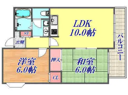 コーポサンルイス2(2LDK/5階)の間取り写真