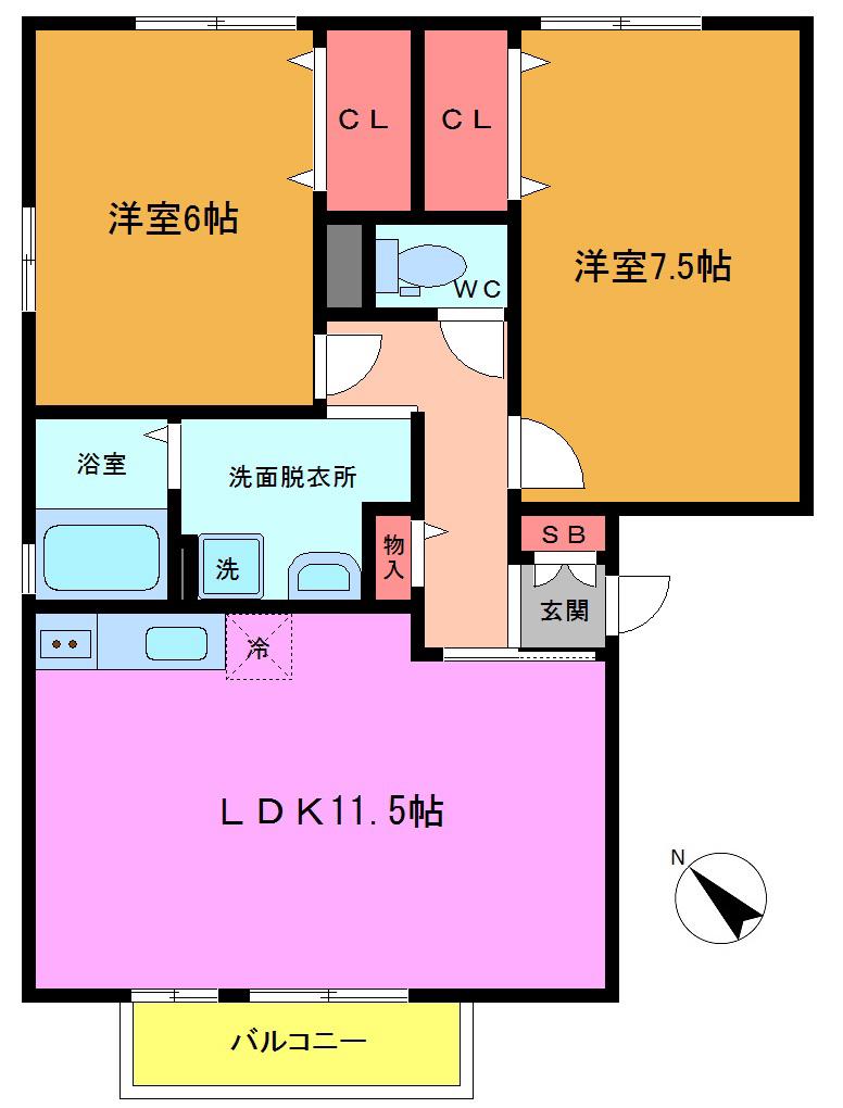 パークサイド西船A(2LDK/3階)の間取り写真