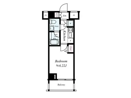 スカイコート品川パークサイド(1K/6階)の間取り写真