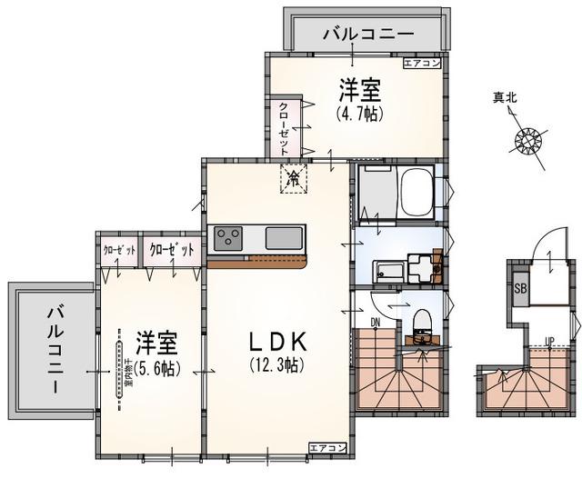 サンライズ登戸I(2LDK/3階)の間取り写真