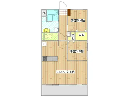 ローリエ(2LDK/2階)の間取り写真