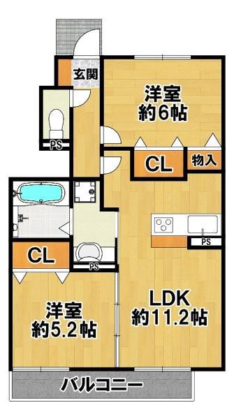 ボヌールメゾン(2LDK/1階)の間取り写真