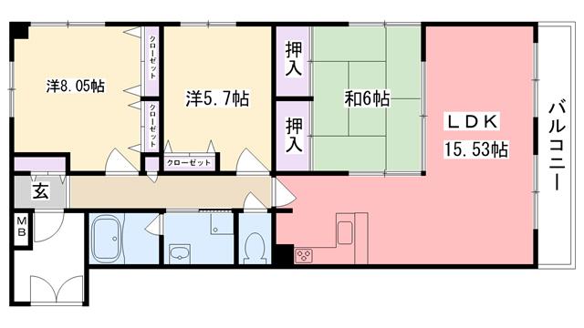 エレガンス甲子園(3LDK/2階)の間取り写真