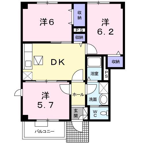スノー ヒーロー A(3DK/1階)の間取り写真