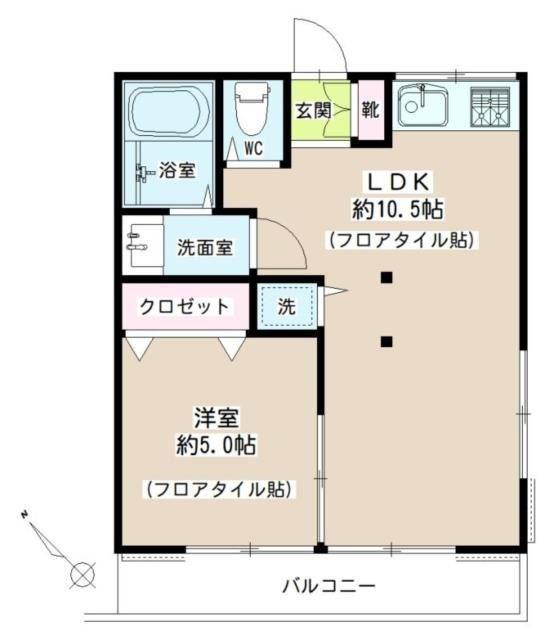 鶴ケ岡荘(1LDK/1階)の間取り写真