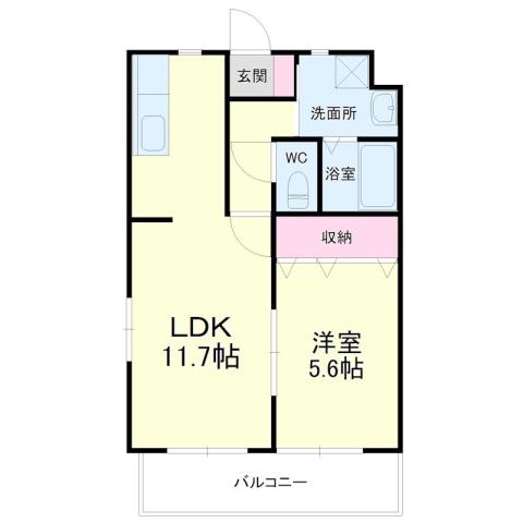 ウィング・イヌイ(1LDK/1階)の間取り写真