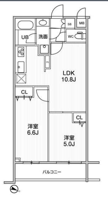 LIME RESIDENCE HIKIFUNE(2LDK/4階)の間取り写真