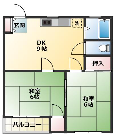 ファミーユ落合(2DK/2階)の間取り写真