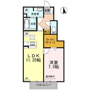 エグゼコート上地(1LDK/1階)の間取り写真