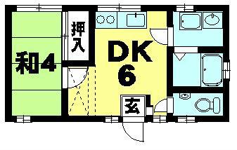 ハイツ山本(1DK/2階)の間取り写真