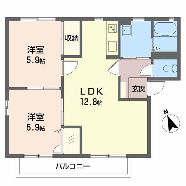 エルマ-ナスD棟(2LDK/2階)の間取り写真