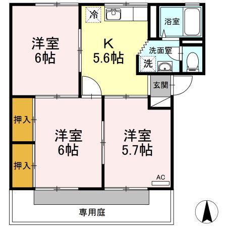 ノーブル清水C(3K/1階)の間取り写真