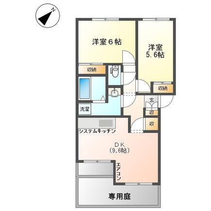 サンシティ(2DK/1階)の間取り写真
