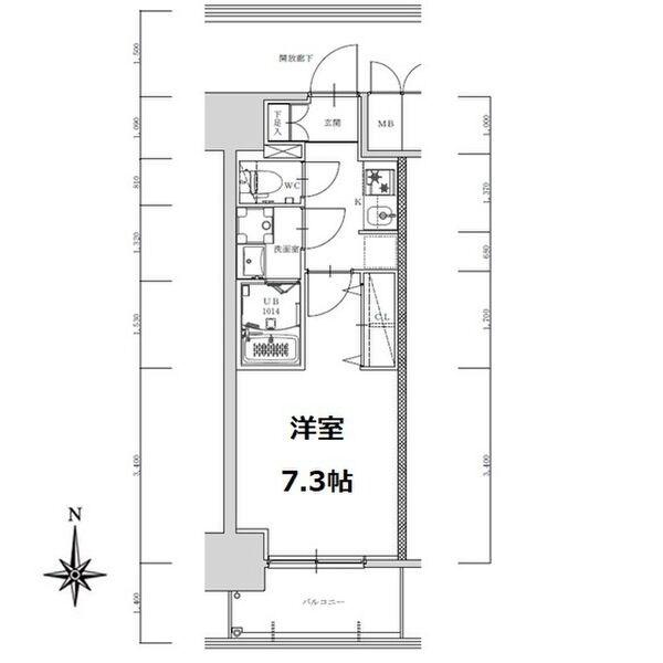 S-RESIDENCE亀島駅前ASCENT(1K/4階)の間取り写真