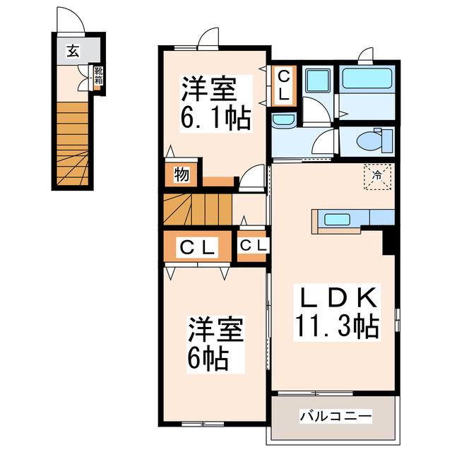 カーサ KM A(2LDK/2階)の間取り写真