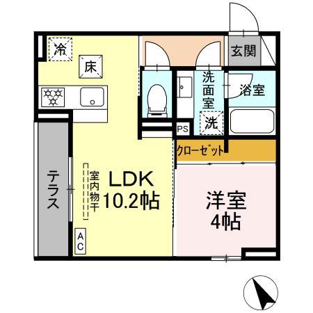 ディーブレス和田町(1LDK/1階)の間取り写真