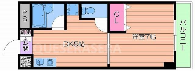 YKマンション(1DK/5階)の間取り写真