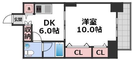 フローライト長堀橋(1DK/4階)の間取り写真