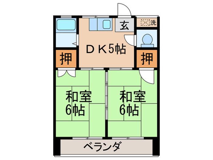 さかもとハイツ(2DK/2階)の間取り写真