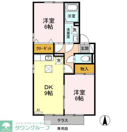 御料所ガーデンD・E(2DK/1階)の間取り写真