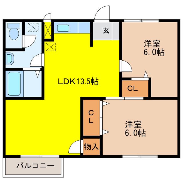 ルミエールいしはら B・C(2LDK/2階)の間取り写真