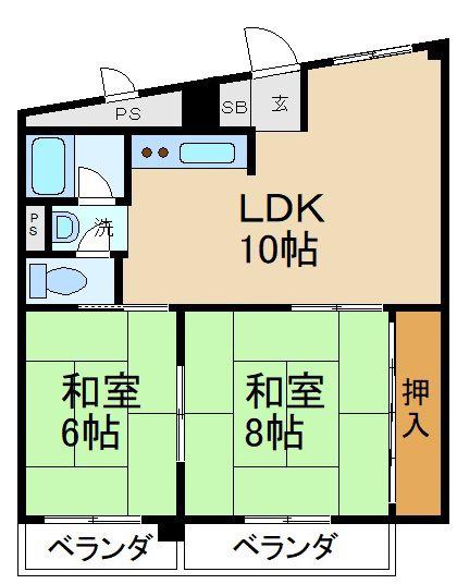 香里コーポ百合(2LDK/7階)の間取り写真