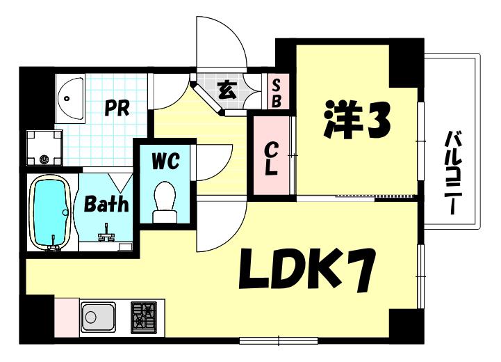 ERCITY S下山手通(1LDK/1階)の間取り写真