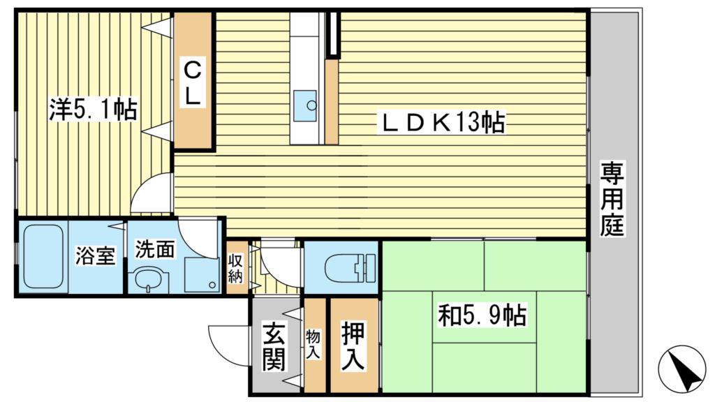 ディアス六百目 A棟(2LDK/1階)の間取り写真