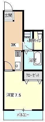 ガーデンテラス物部(1K/2階)の間取り写真