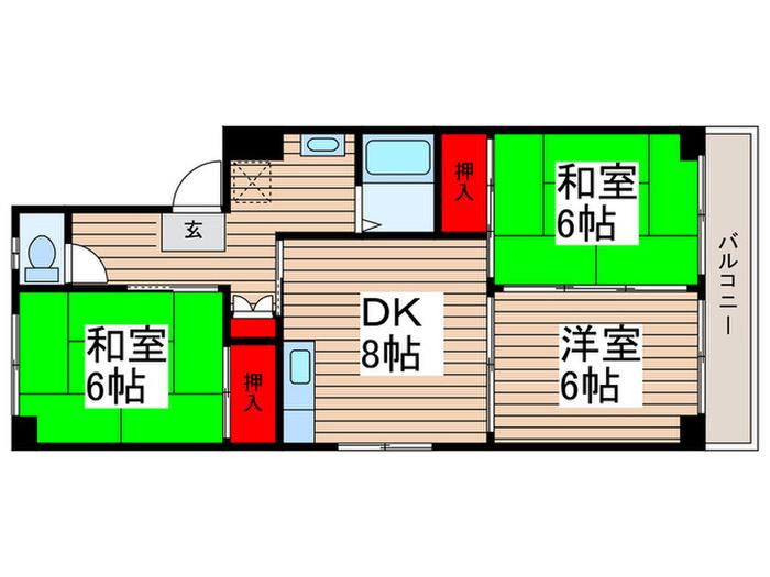松戸JKマンション(3DK/3階)の間取り写真