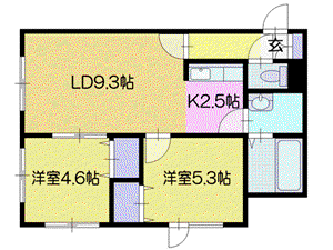 CANAAN黄金南III(2LDK/1階)の間取り写真