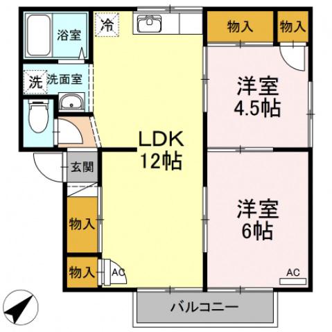 ドミール三和A棟(2LDK/1階)の間取り写真