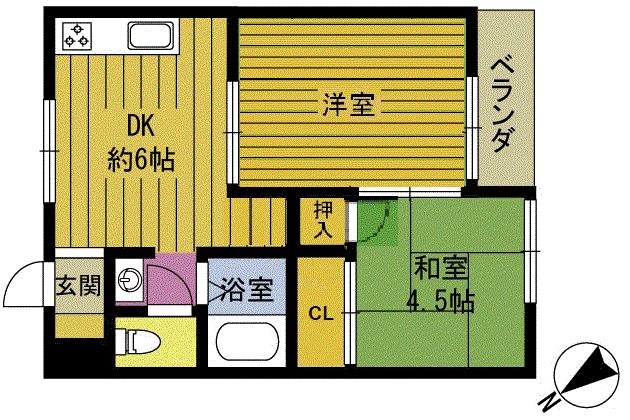 コーポ杵築(2DK/1階)の間取り写真
