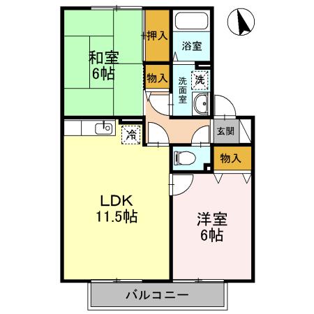 サウス・ヴィレッジ(2LDK/2階)の間取り写真