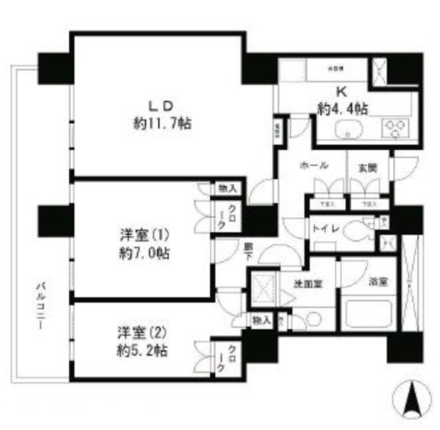 リバーポイントタワー(2LDK/2階)の間取り写真