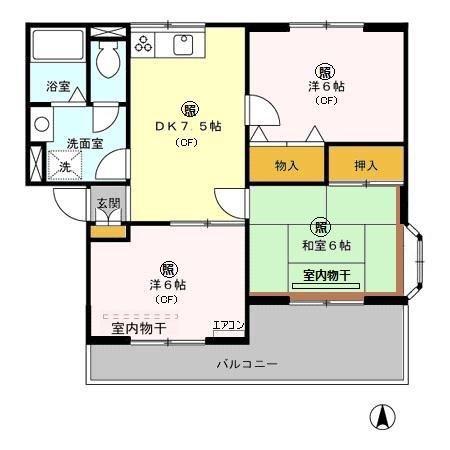 ヴァンベール東川口I/II/III(3DK/1階)の間取り写真